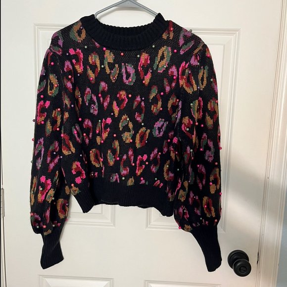 Farm Rio Beaded Leopard Pattern Sweater - Picture 3 of 4